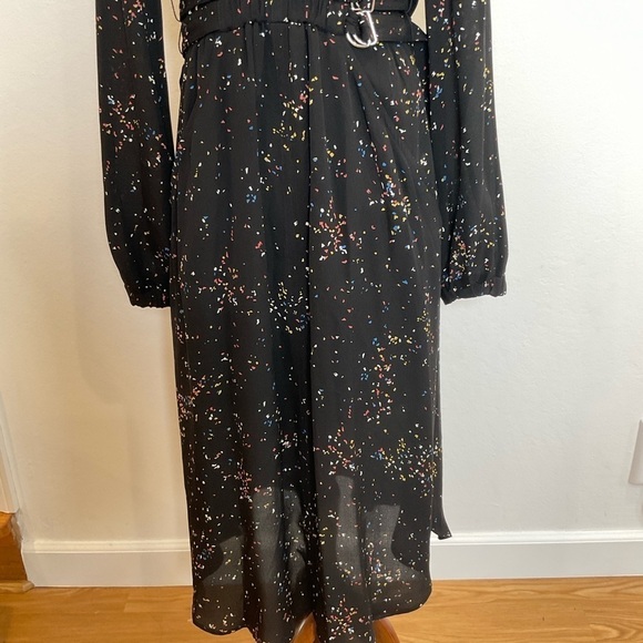 A.L.C. Samantha Deep-V Long-Sleeve Silk Midi Dress Black Speckled Print Size 2 - Picture 4 of 16